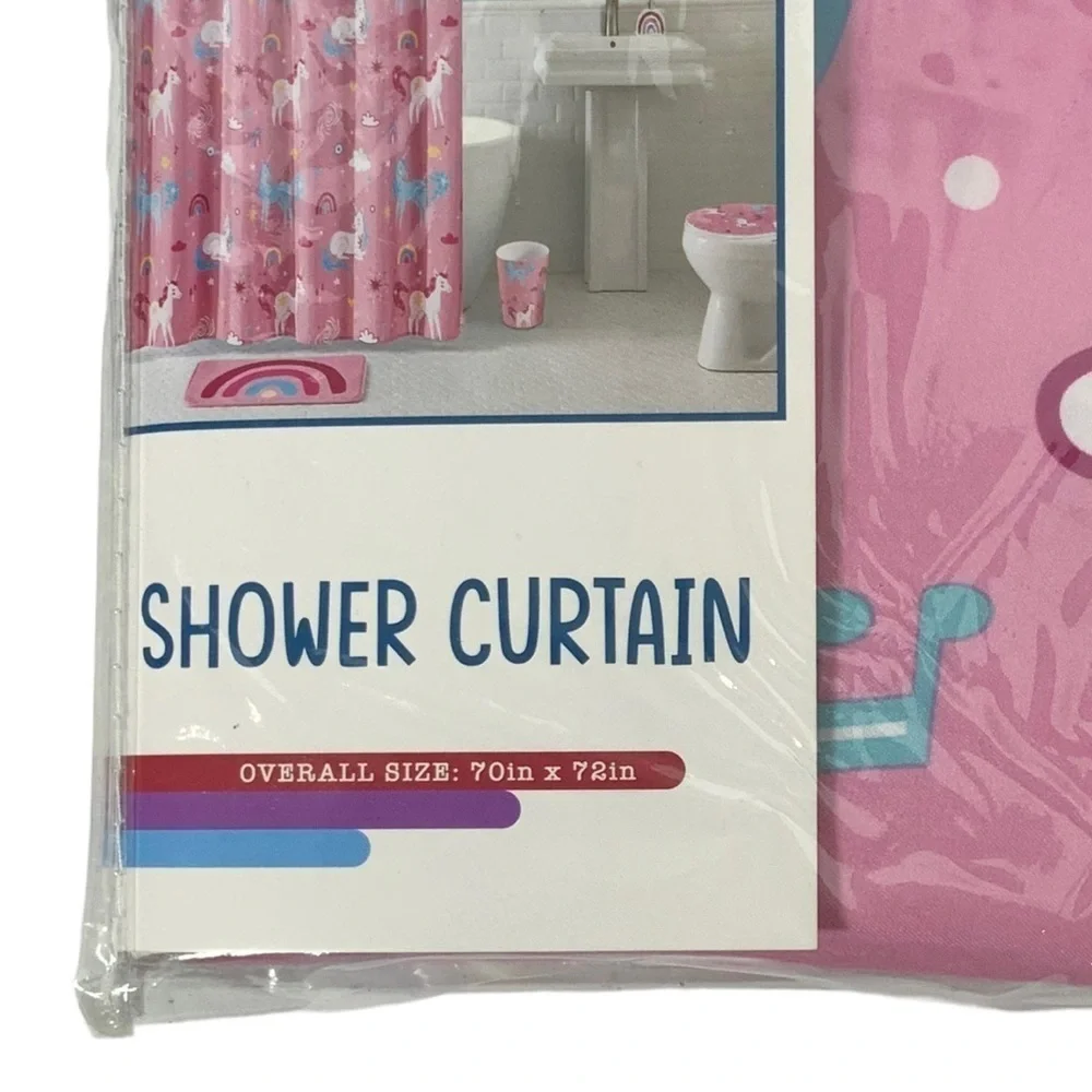 Matt & Maddie Unicorn Rainbow Fabric Shower Curtain 70 X 72 In Multicolor Pink